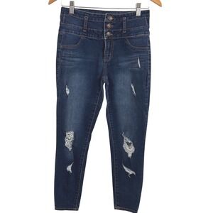 rue21 Womens High‎ Rise Ankle Jegging Dark Wash Distressed Ripped Skinny Jeans 6